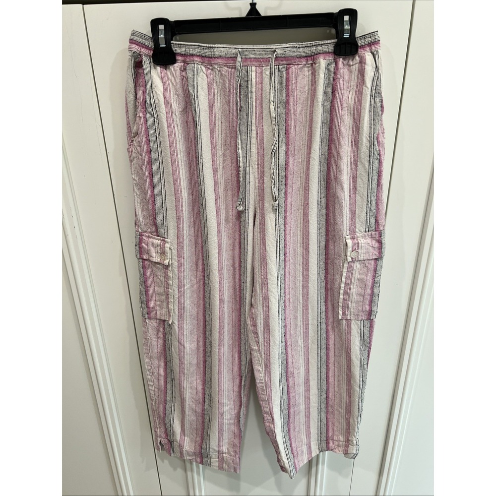 Vintage Ronnie Salloway Striped Silk Pants Size Medium Pull On Boho Coastal Boho